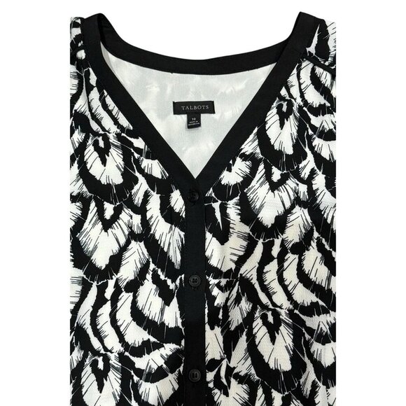 Talbots Sz 10 Dress Crepe Midi Black White Classic Office Boho Workwear - Picture 5 of 7